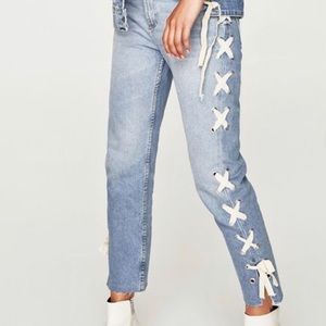 Zara Trafaluc High Rise Lace Up Jeans Size 6